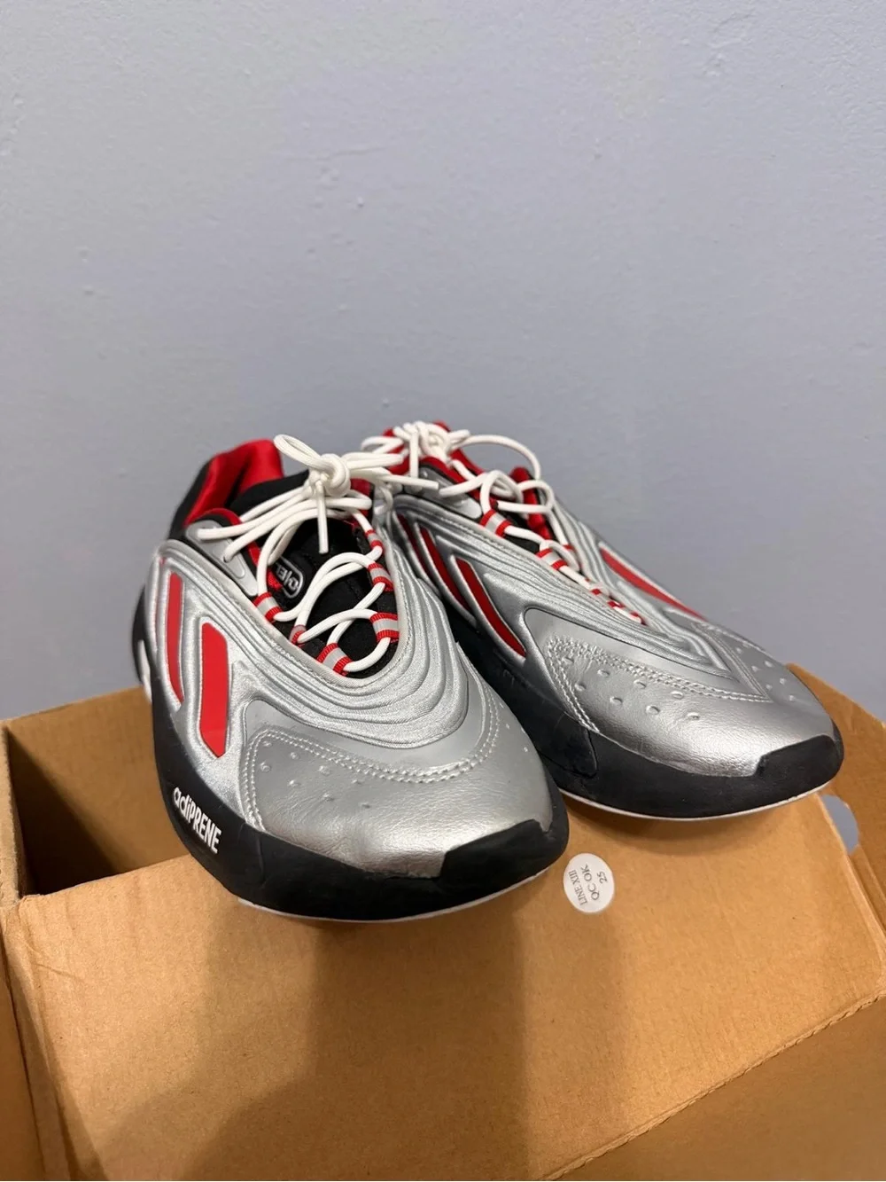 adidas Men’s Silver and Red adiPRENE Athletic Sneakers